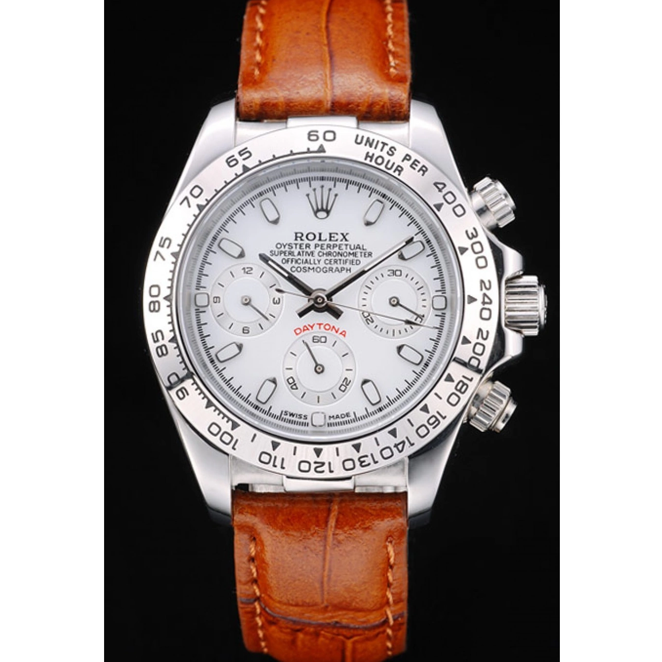 AAA Replica Watches Dial Leather Lady Daytona Steel Stainless Case Brown White Rolex Tachymeter Strap 0726